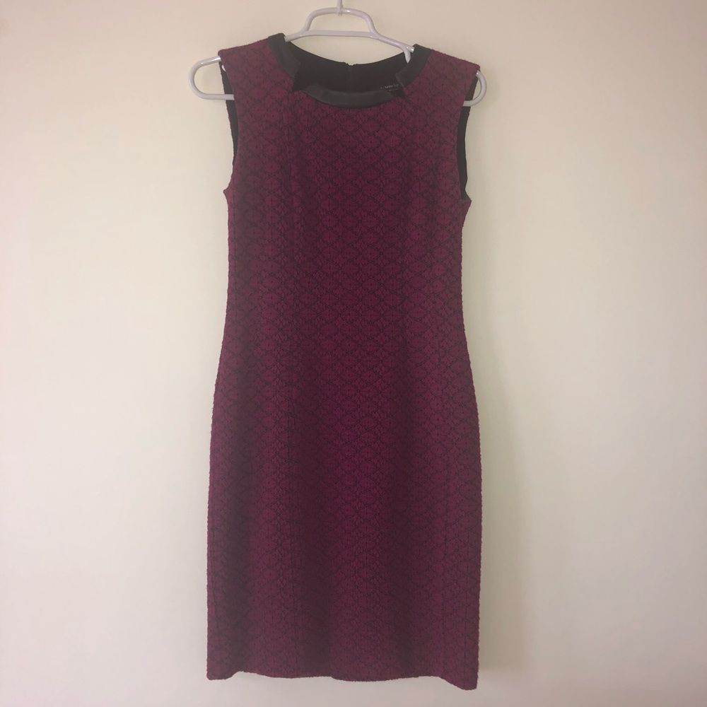 Maroon/ Black Sheath Dress with Leather Neckline